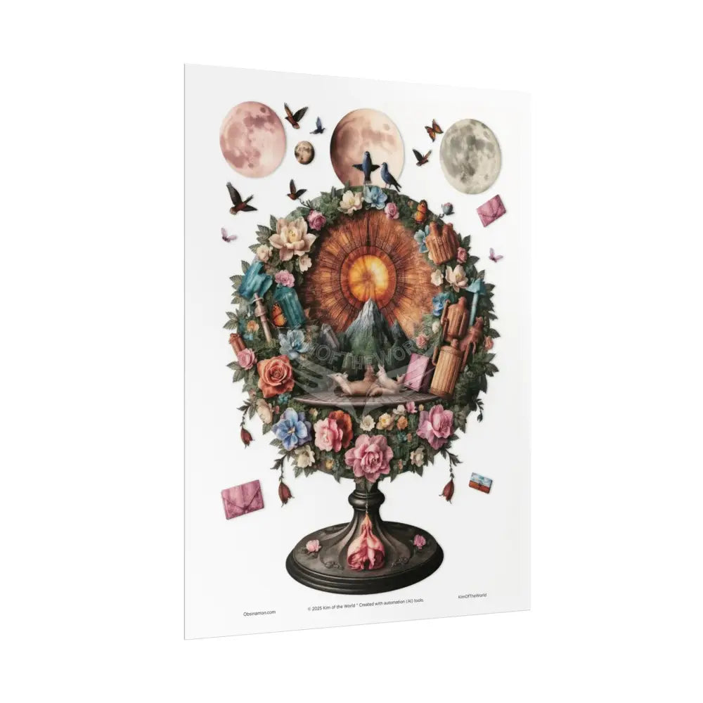 3D Celestial Gothic Mysterious Mashup Floral Art Poster — Surreal Blender Sculpture Print Poster
