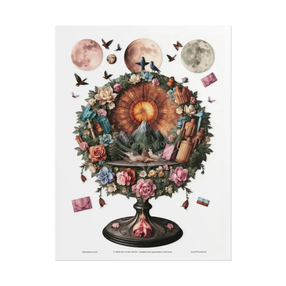 3D Celestial Gothic Mysterious Mashup Floral Art Poster — Surreal Blender Sculpture Print 18″ x 24″ (Vertical) / Matte