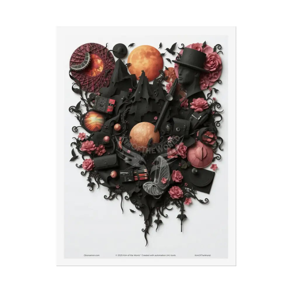 3D Celestial Gothic Mysterious Mashup Floral Art Poster — Surreal Blender Sculpture Print 18″ x 24″ (Vertical) / Semi