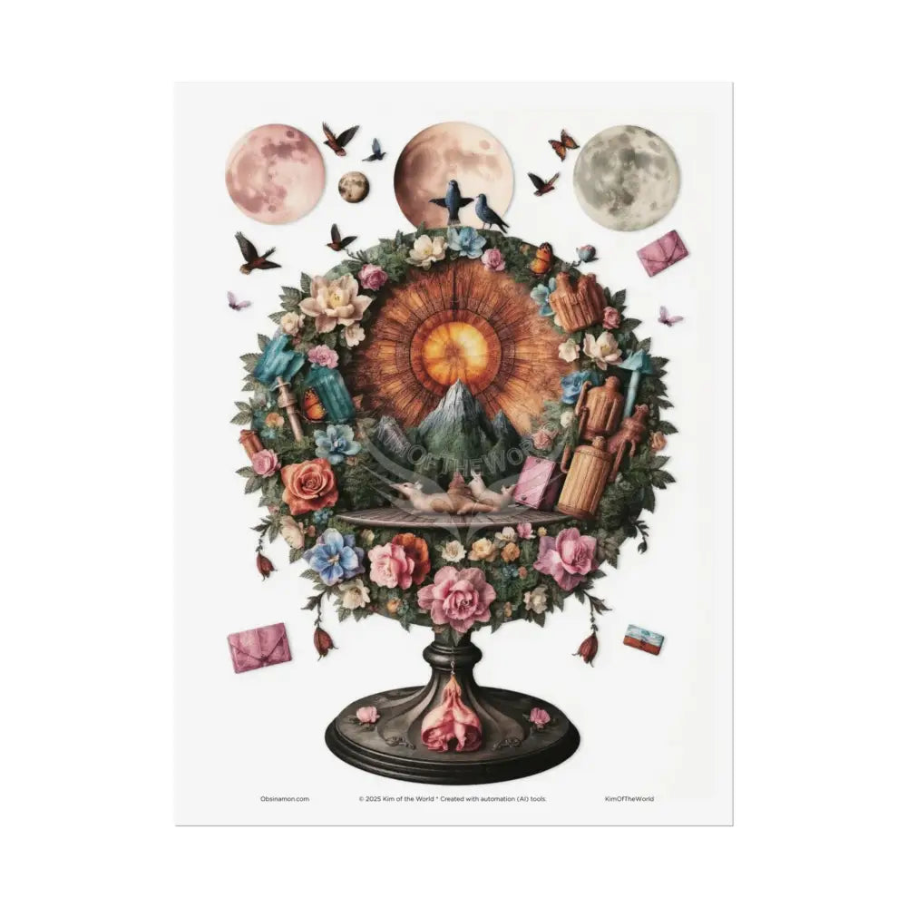 3D Celestial Gothic Mysterious Mashup Floral Art Poster — Surreal Blender Sculpture Print 18″ x 24″ (Vertical) / Semi