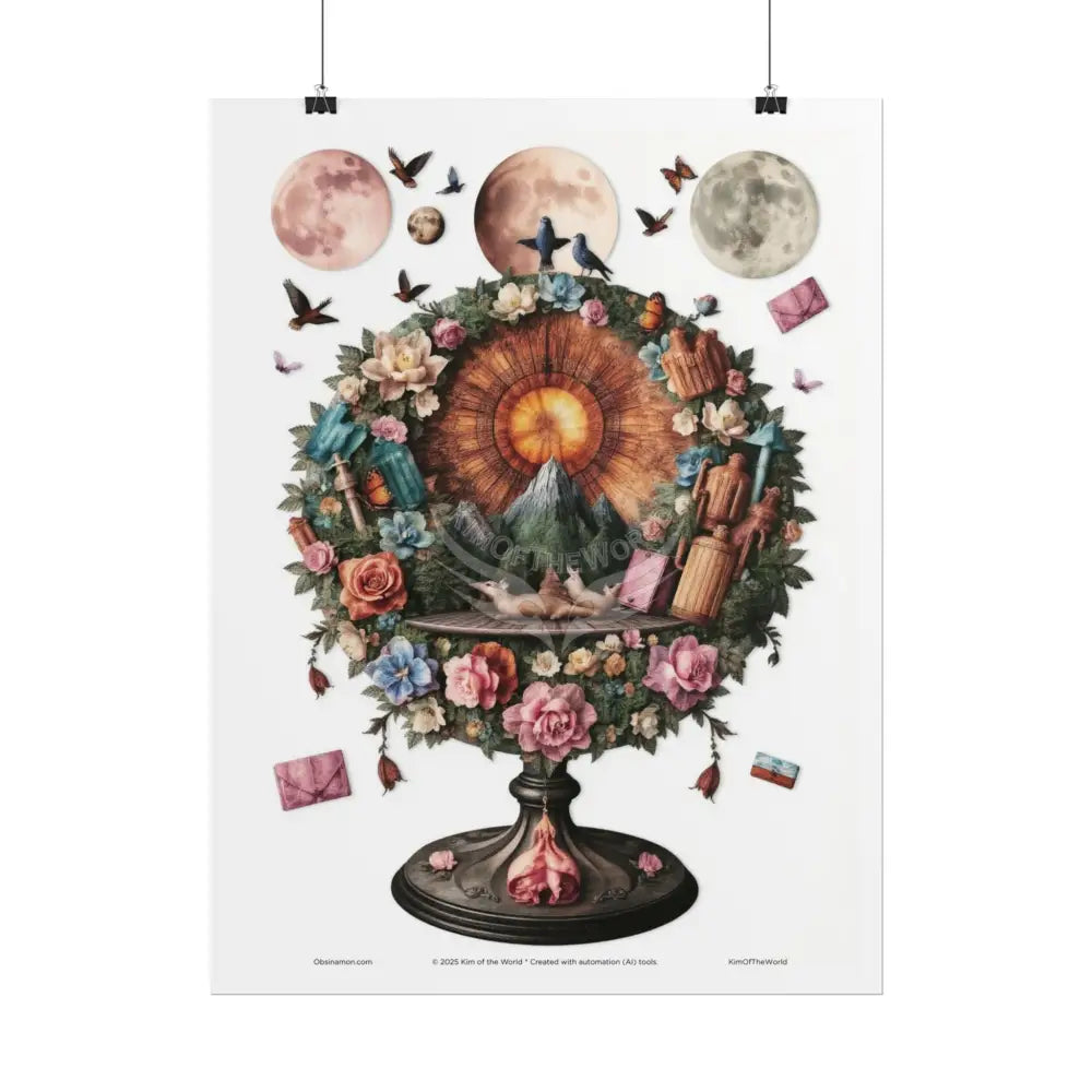 3D Celestial Gothic Mysterious Mashup Floral Art Poster — Surreal Blender Sculpture Print Poster