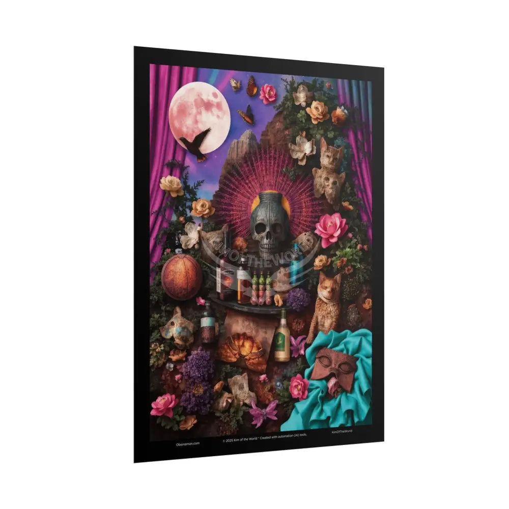 3D Celestial Gothic Mysterious Mashup Floral Art Poster — Surreal Blender Sculpture Print Poster