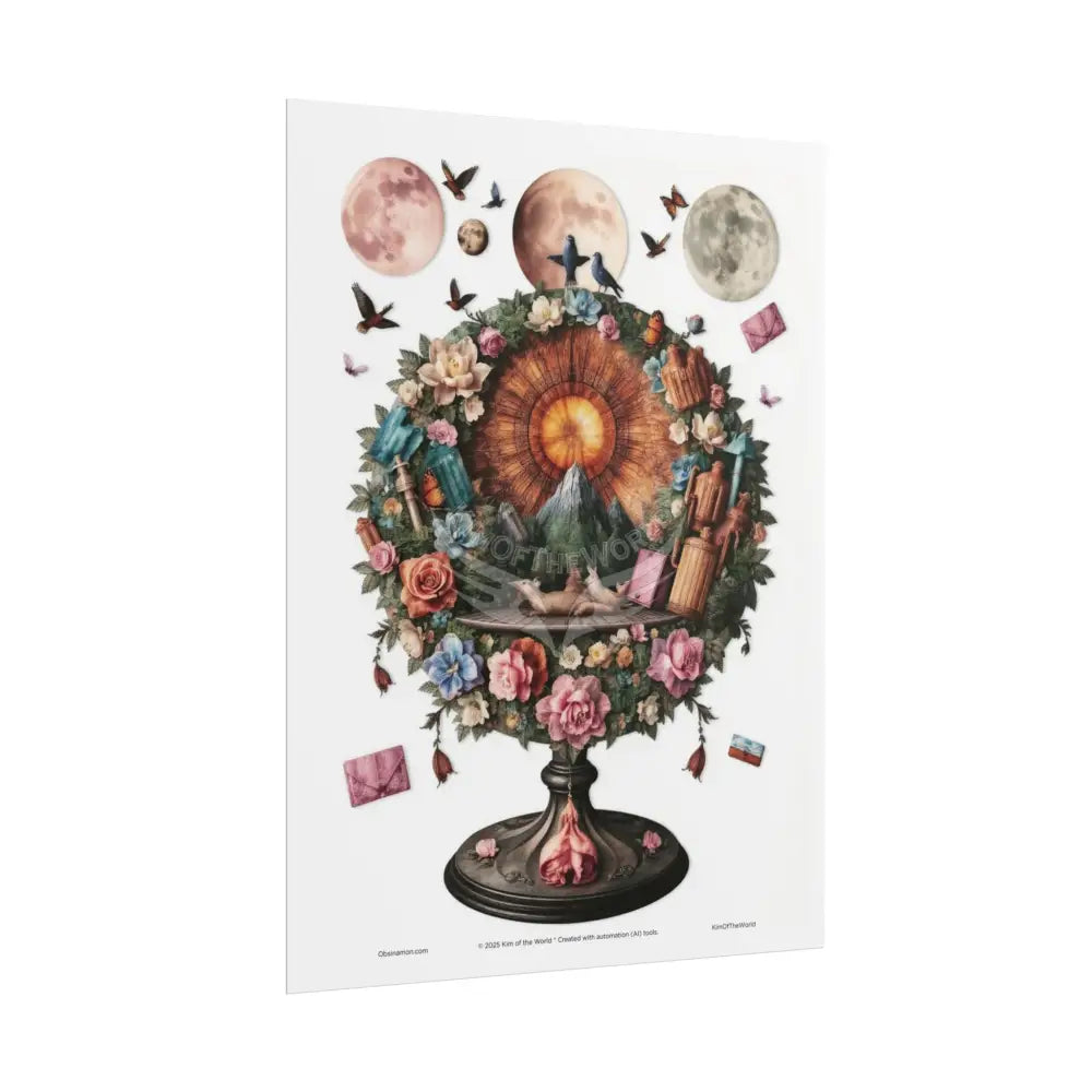 3D Celestial Gothic Mysterious Mashup Floral Art Poster — Surreal Blender Sculpture Print Poster
