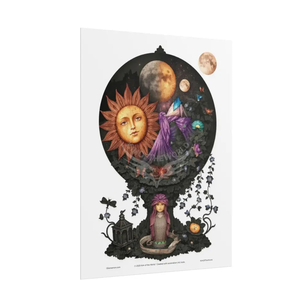 3D Celestial Gothic Mysterious Mashup Floral Art Poster — Surreal Blender Sculpture Print Poster