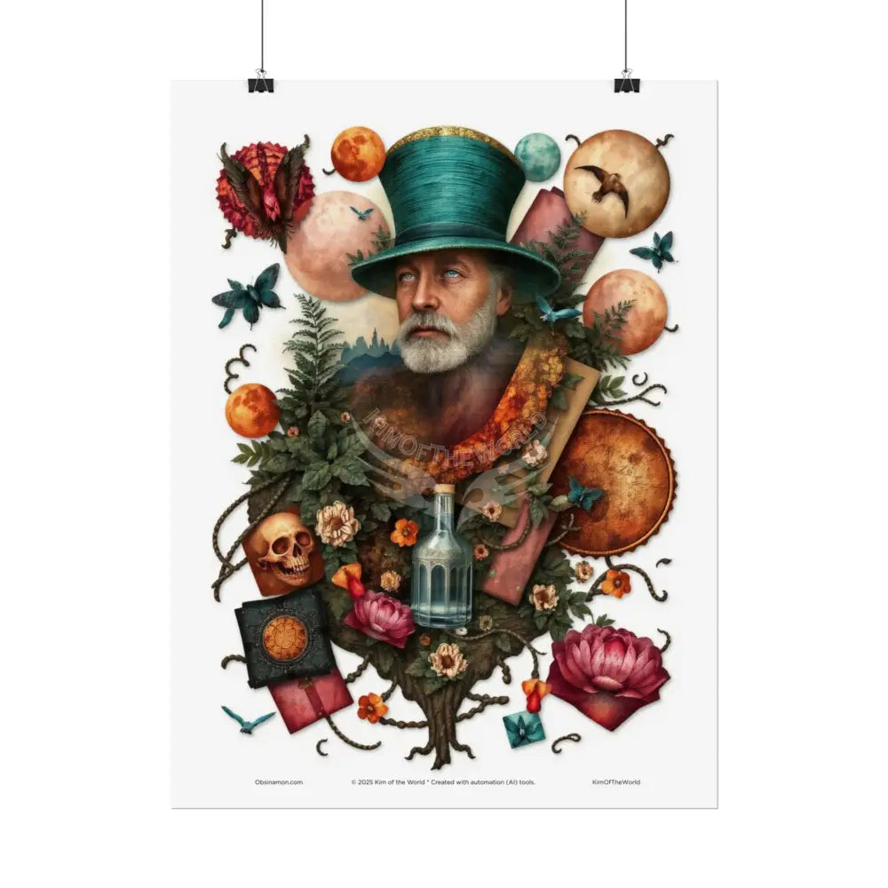 3D Celestial Gothic Mysterious Mashup Floral Art Poster — Surreal Blender Sculpture Print Poster