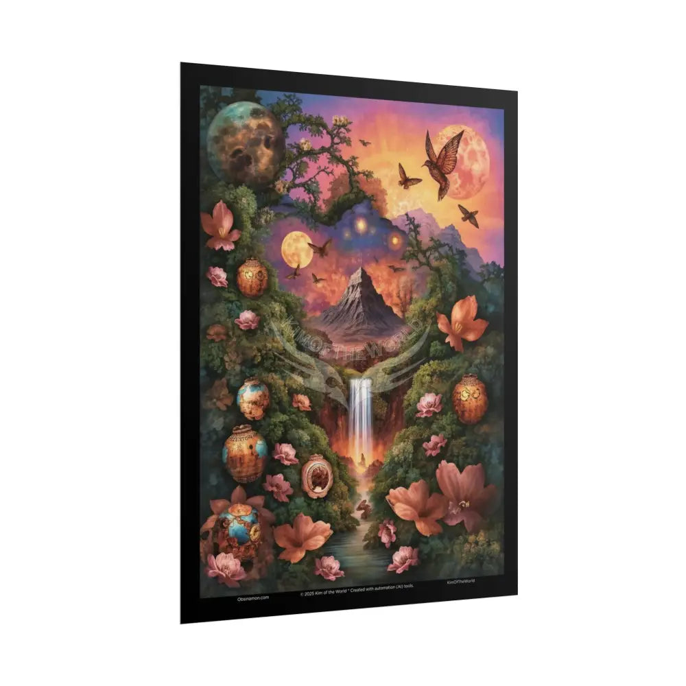 3D Celestial Gothic Mysterious Mashup Floral Art Poster — Surreal Blender Sculpture Print Poster