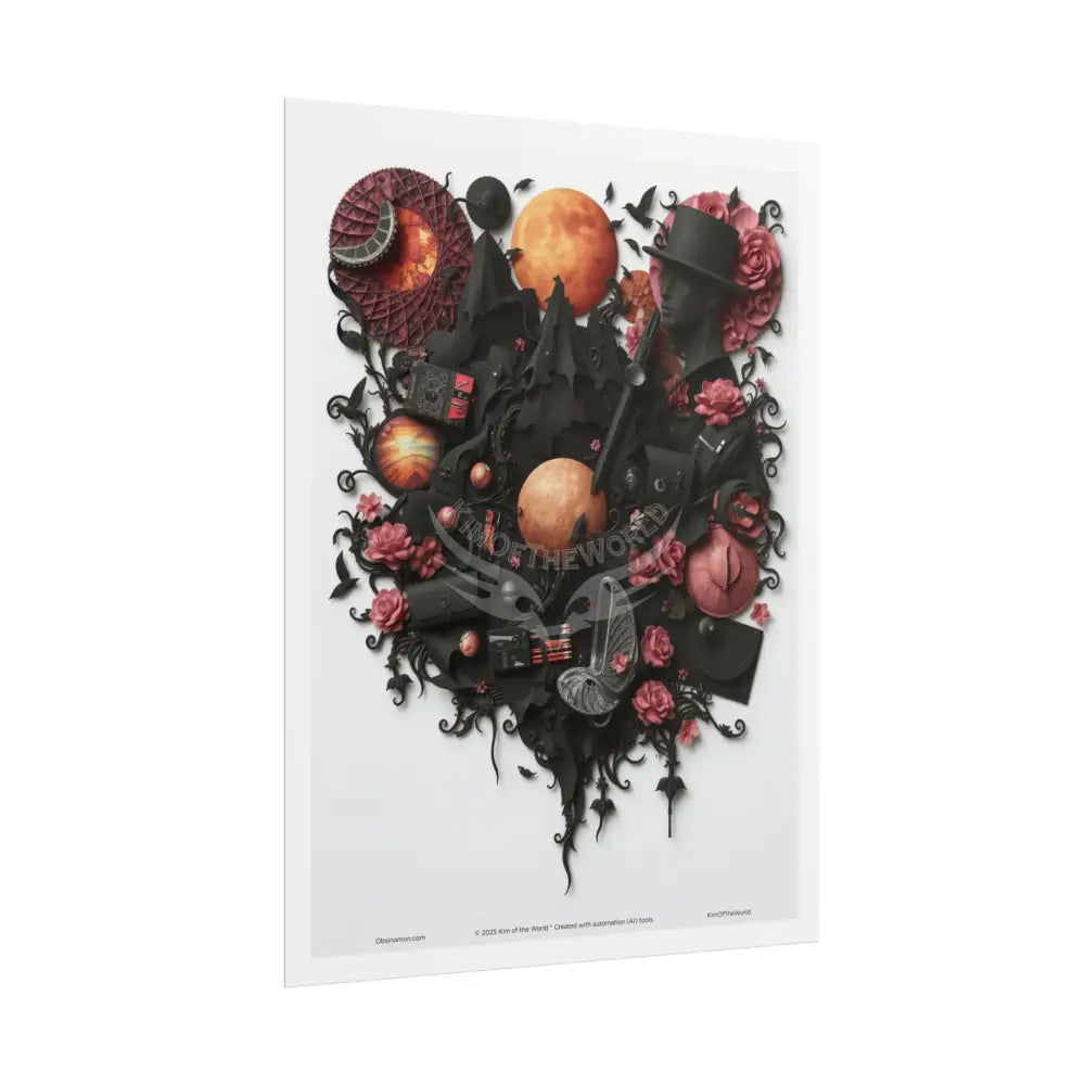 3D Celestial Gothic Mysterious Mashup Floral Art Poster — Surreal Blender Sculpture Print Poster