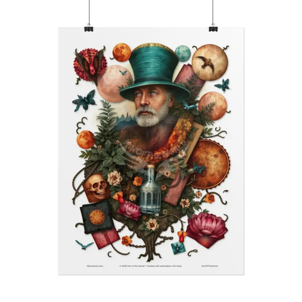 3D Celestial Gothic Mysterious Mashup Floral Art Poster — Surreal Blender Sculpture Print Poster