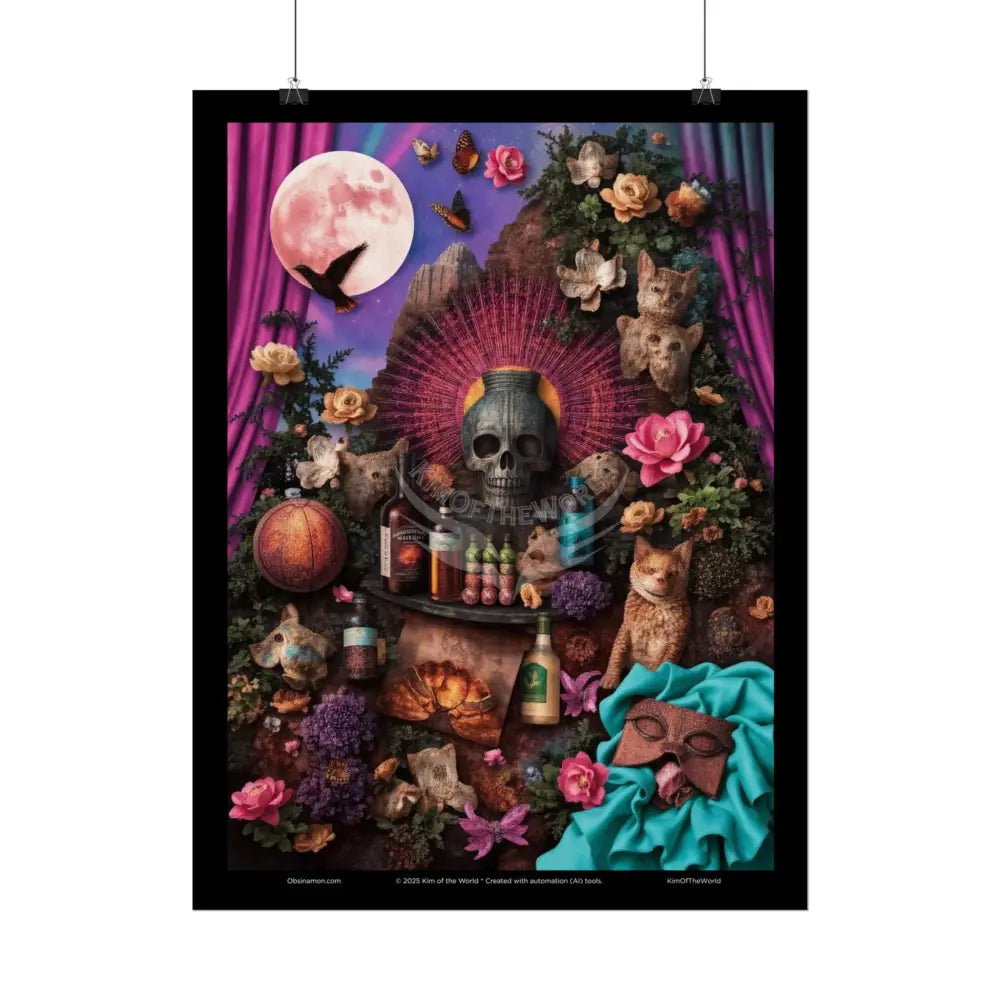 3D Celestial Gothic Mysterious Mashup Floral Art Poster — Surreal Blender Sculpture Print Poster