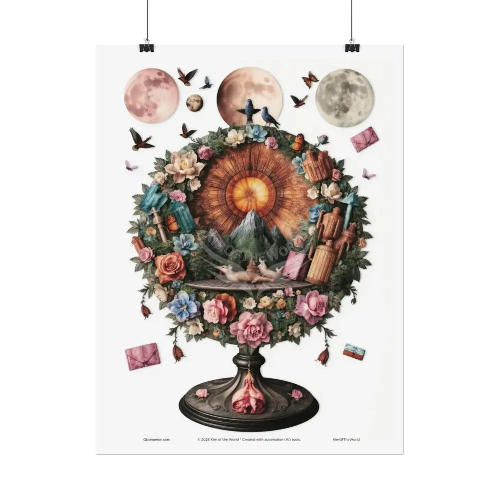 3D Celestial Gothic Mysterious Mashup Floral Art Poster — Surreal Blender Sculpture Print Poster