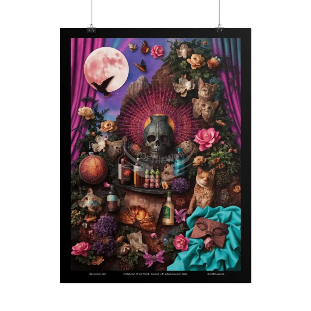 3D Celestial Gothic Mysterious Mashup Floral Art Poster — Surreal Blender Sculpture Print Poster