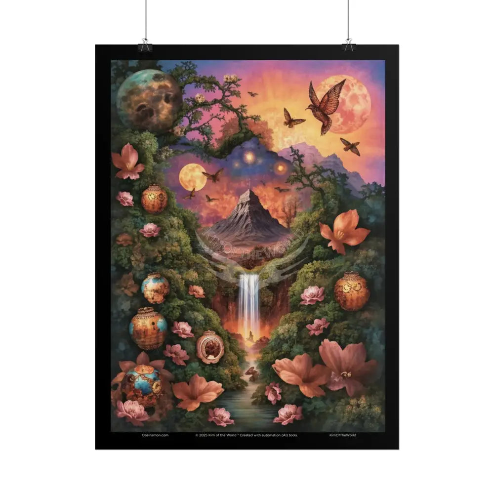 3D Celestial Gothic Mysterious Mashup Floral Art Poster — Surreal Blender Sculpture Print Poster