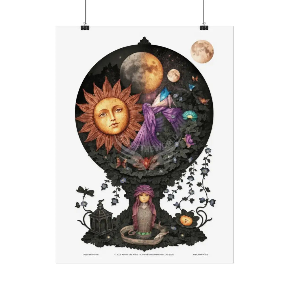 3D Celestial Gothic Mysterious Mashup Floral Art Poster — Surreal Blender Sculpture Print Poster