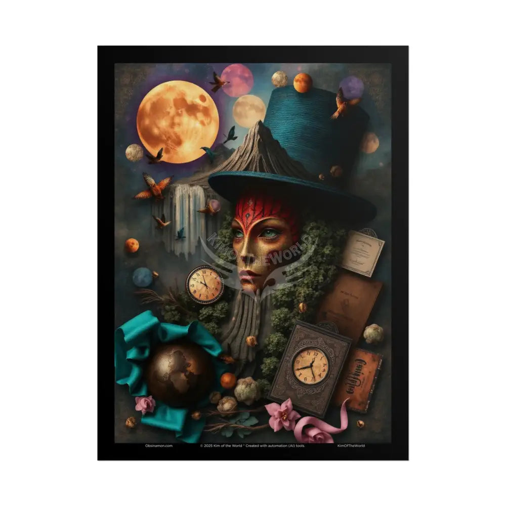 3D Celestial Gothic Mysterious Travel Journal Mashup Floral Art Poster — Surreal Blender Sculpture Print 18″ x 24″