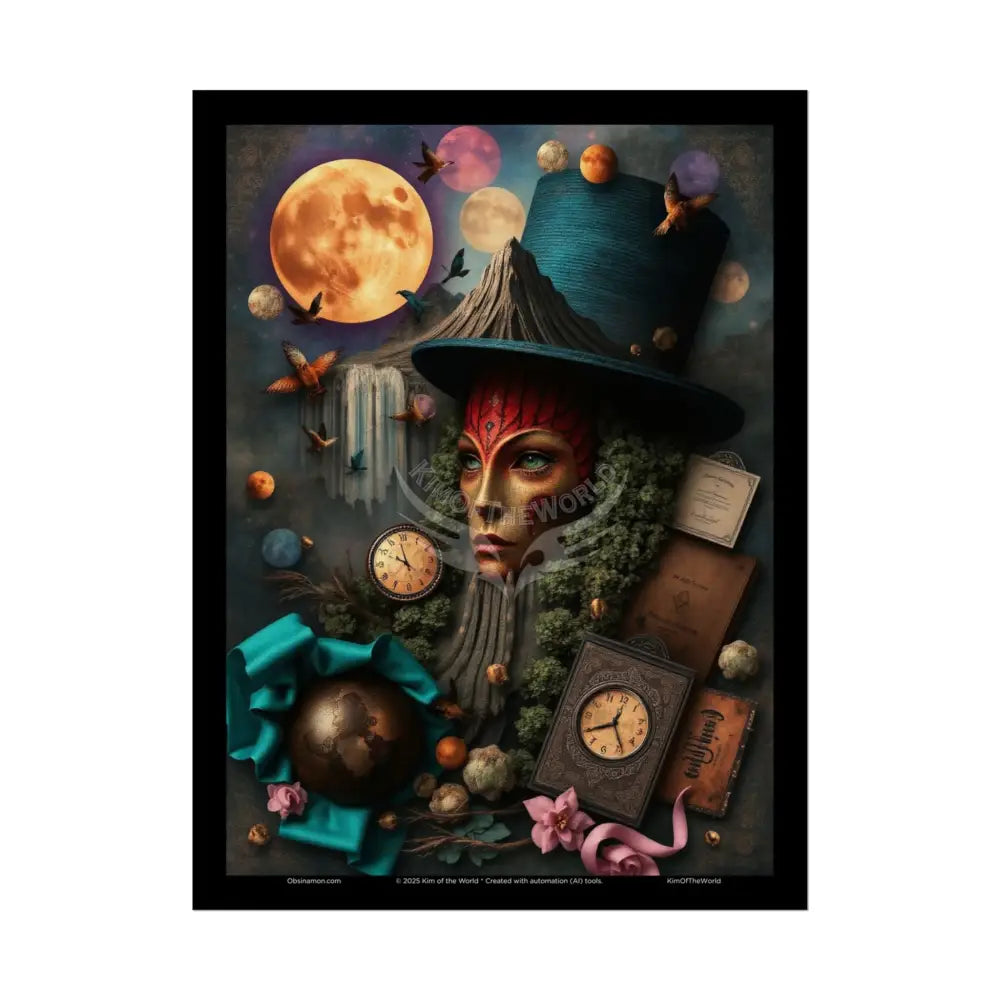 3D Celestial Gothic Mysterious Travel Journal Mashup Floral Art Poster — Surreal Blender Sculpture Print 18″ x 24″