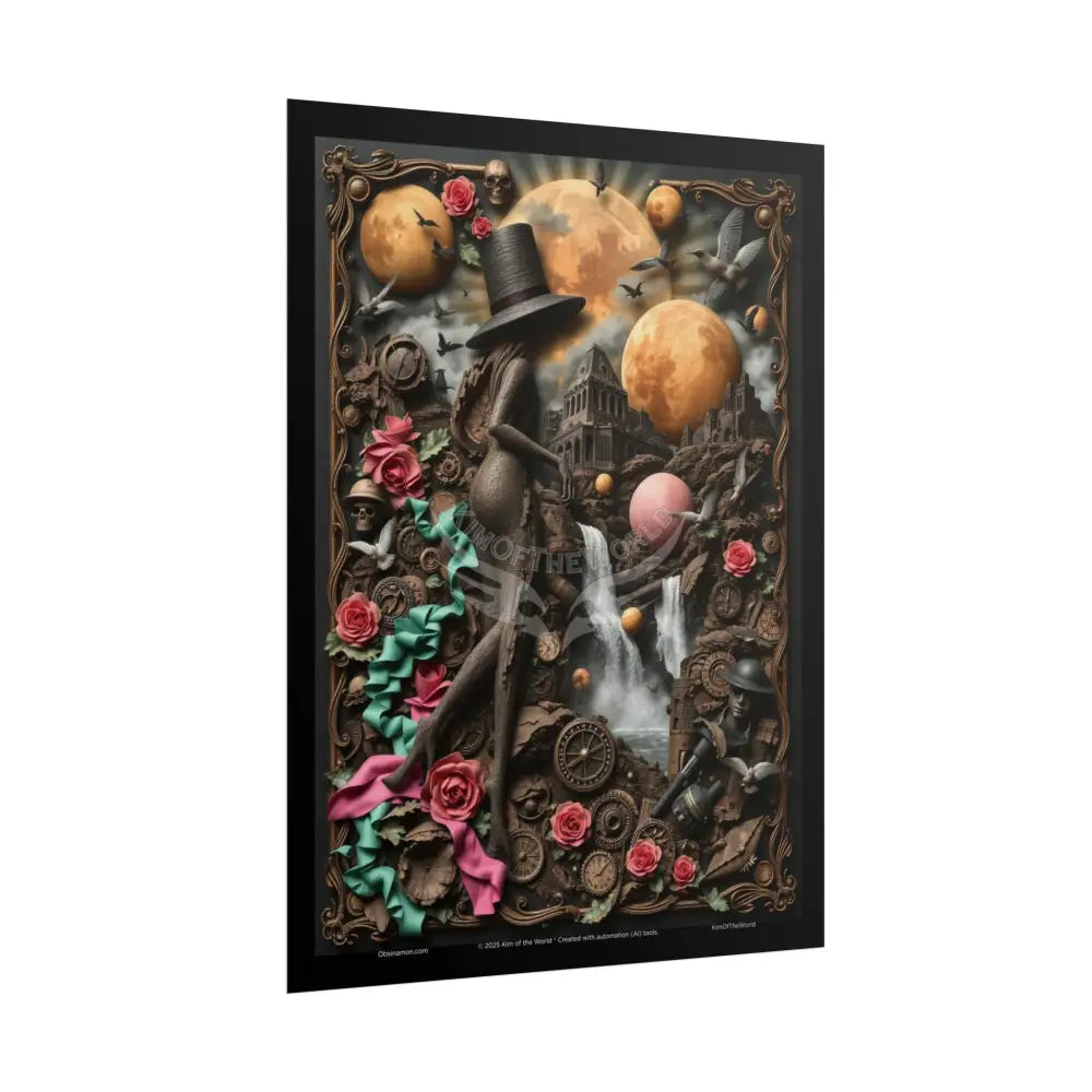3D Celestial Gothic Mysterious Travel Journal Mashup Floral Art Poster — Surreal Blender Sculpture Print Poster