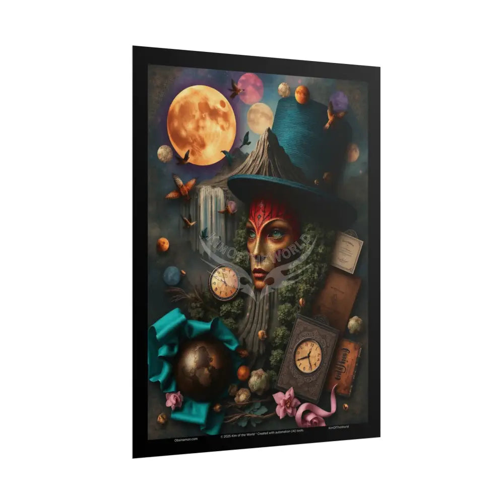 3D Celestial Gothic Mysterious Travel Journal Mashup Floral Art Poster — Surreal Blender Sculpture Print Poster