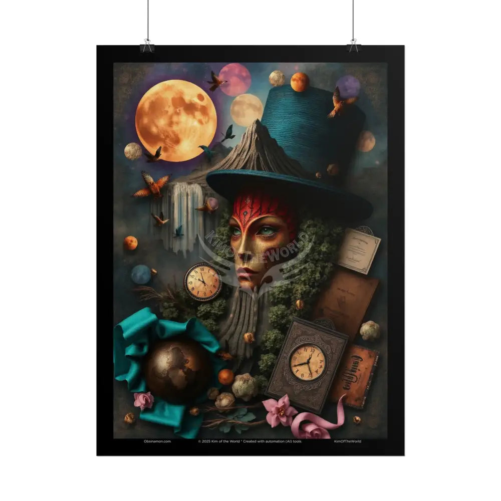 3D Celestial Gothic Mysterious Travel Journal Mashup Floral Art Poster — Surreal Blender Sculpture Print Poster