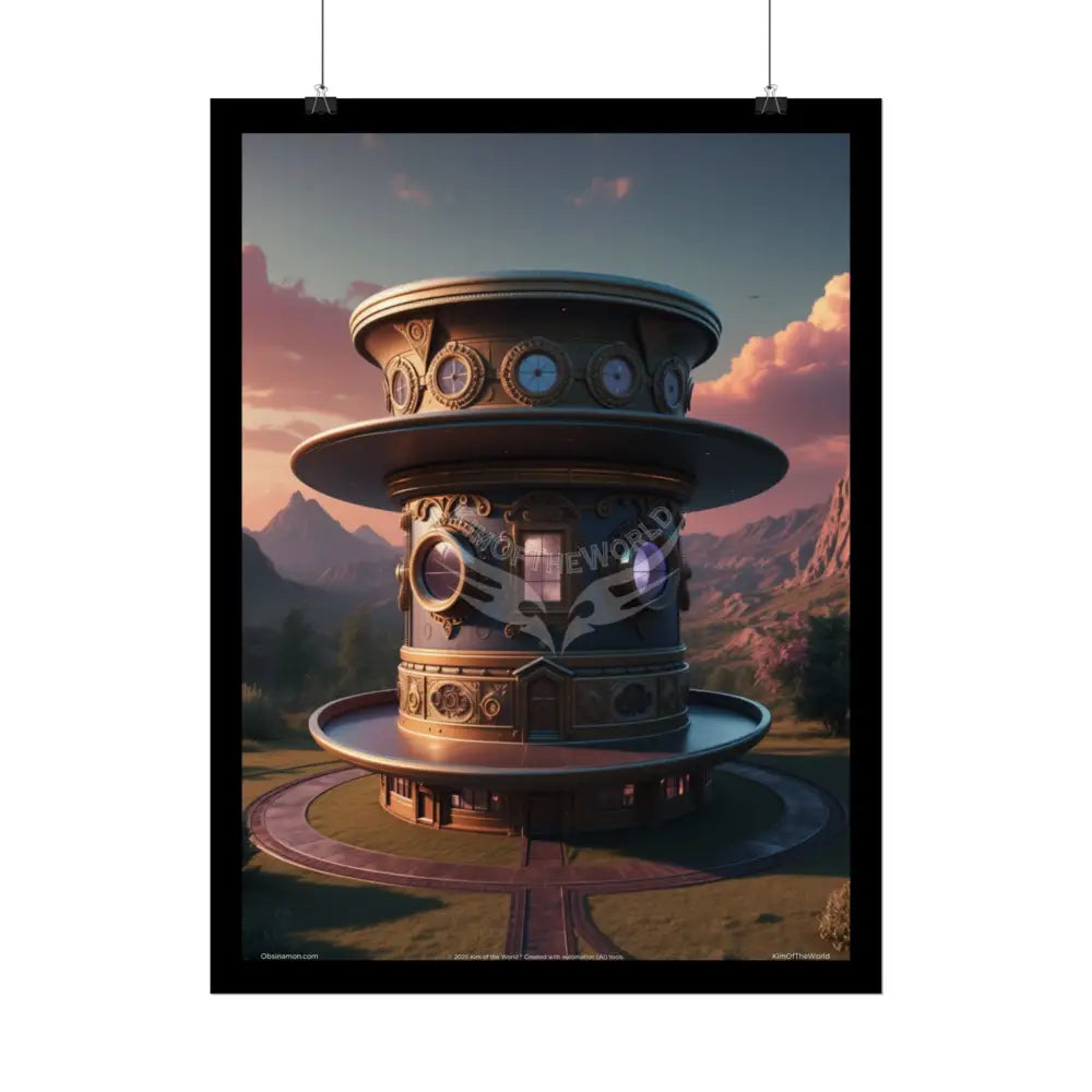 3D Celestial Gothic Top Hat Floral Art Poster — Surreal Blender Sculpture Print Poster