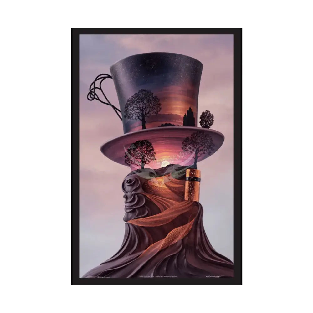 3D Celestial Gothic Top Hat Floral Art Poster — Surreal Blender Sculpture Print 20″ x 30″ (Vertical) / Semi Glossy