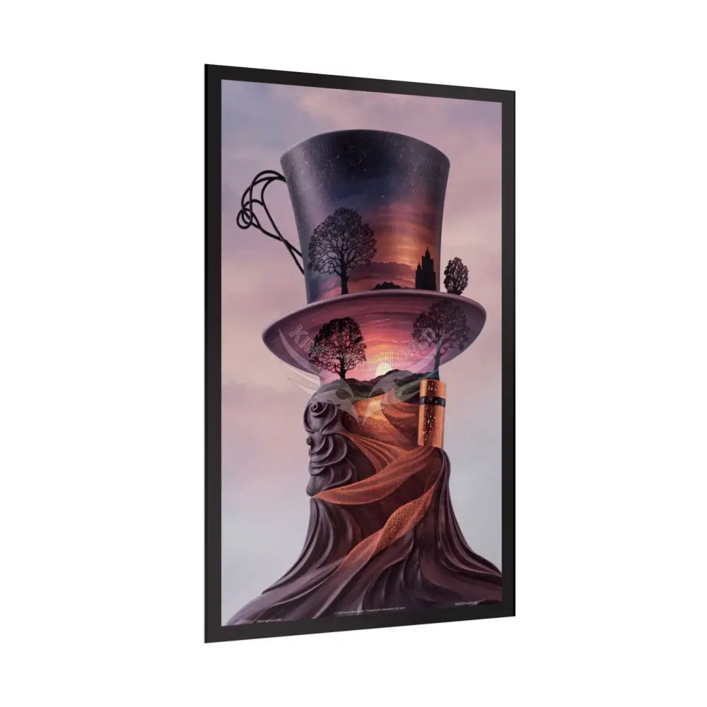 3D Celestial Gothic Top Hat Floral Art Poster — Surreal Blender Sculpture Print Poster