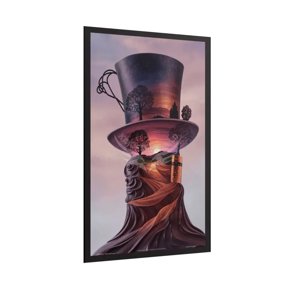 3D Celestial Gothic Top Hat Floral Art Poster — Surreal Blender Sculpture Print Poster
