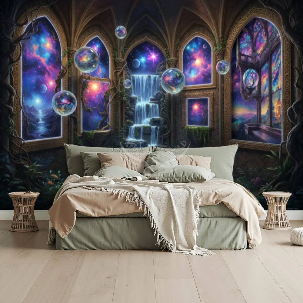 3D Celestial Waterfall Fae Orbs Garden Unpasted Mural Wallpaper 144’’x100’’ - 144’’x100’’ - Wall Coverings