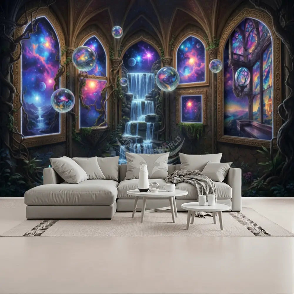 3D Celestial Waterfall Fae Orbs Garden Unpasted Mural Wallpaper 144’’x100’’ - 144’’x100’’ - Wall Coverings
