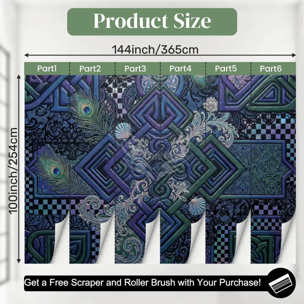 3D Celtic Blue and Green Unpasted Mural Wallpaper 144’’x100’’ 144’’x100’’ Wall Coverings