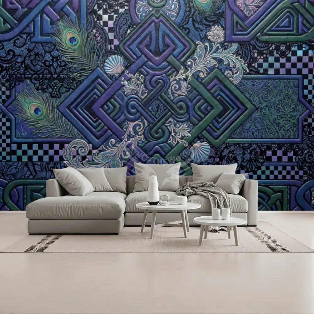 3D Celtic Blue and Green Unpasted Mural Wallpaper 144’’x100’’ 144’’x100’’ Wall Coverings