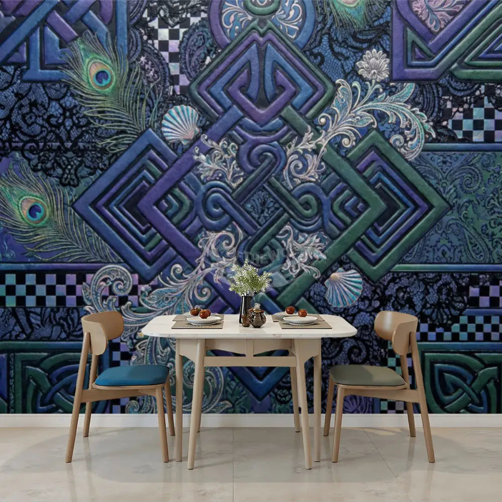 3D Celtic Blue and Green Unpasted Mural Wallpaper 144’’x100’’ 144’’x100’’ Wall Coverings