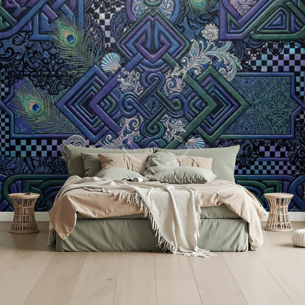 3D Celtic Blue and Green Unpasted Mural Wallpaper 144’’x100’’ 144’’x100’’ Wall Coverings