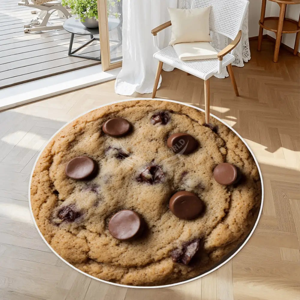 3D Chocolate Chip Cookie Soft Round Area Rug with White Border - 23.6’’x23.6’’ - Rugs & Mats