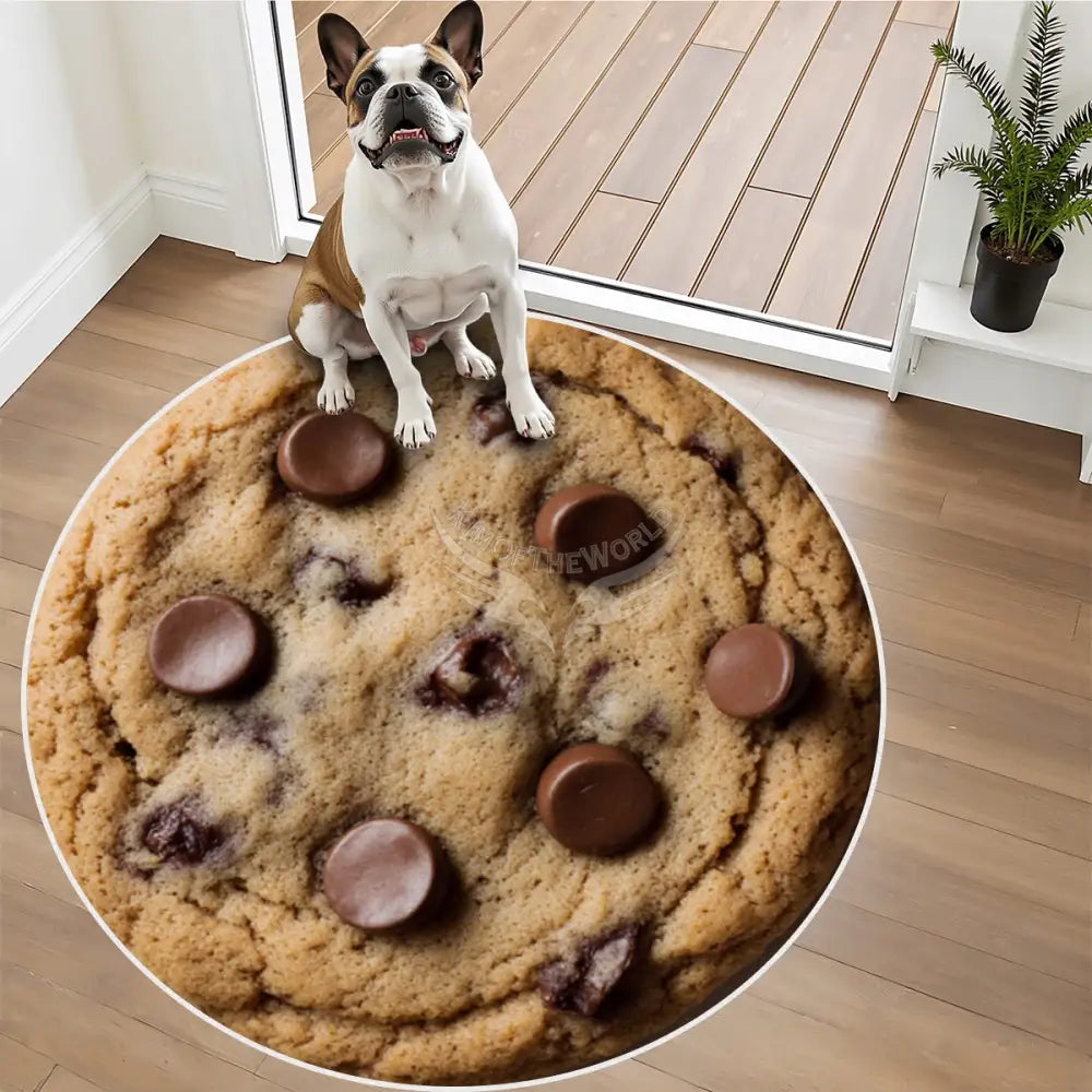 3D Chocolate Chip Cookie Soft Round Area Rug with White Border - Rugs & Mats