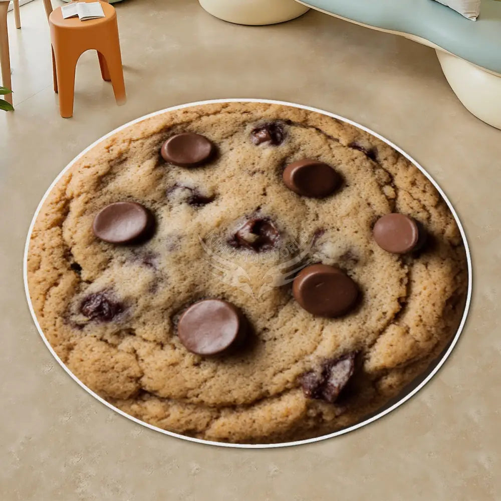 3D Chocolate Chip Cookie Soft Round Area Rug with White Border - Rugs & Mats