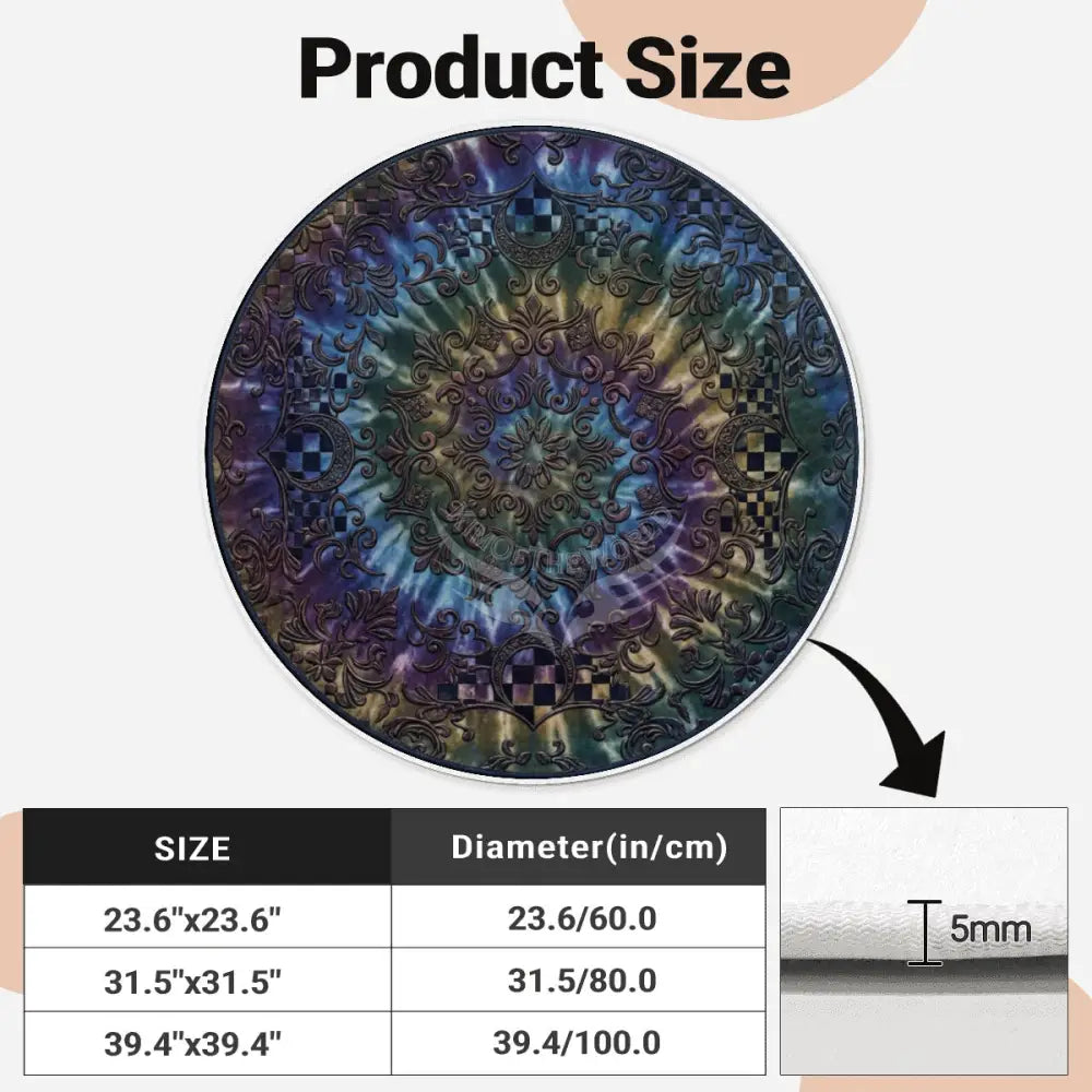 3D Circular Tie Dye Soft Round Area Rug with White Border Rugs & Mats