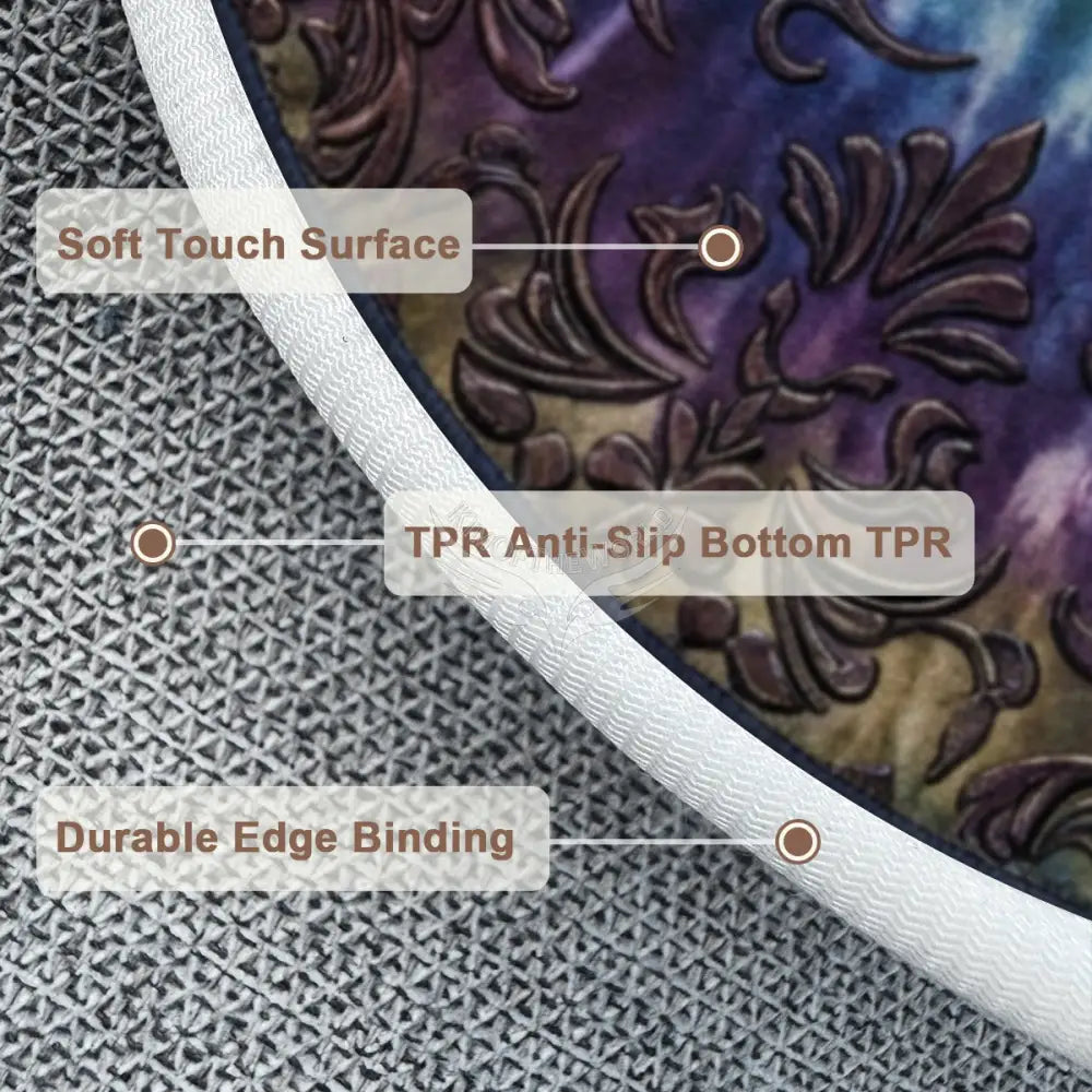 3D Circular Tie Dye Soft Round Area Rug with White Border Rugs & Mats