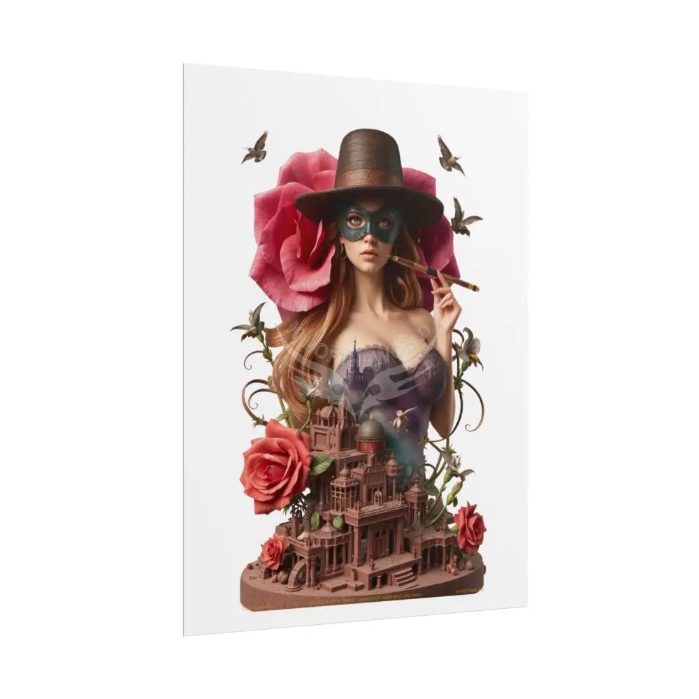 3D Cottage Eyemask Floral Rose Girl Art Print - Rolled Poster Poster