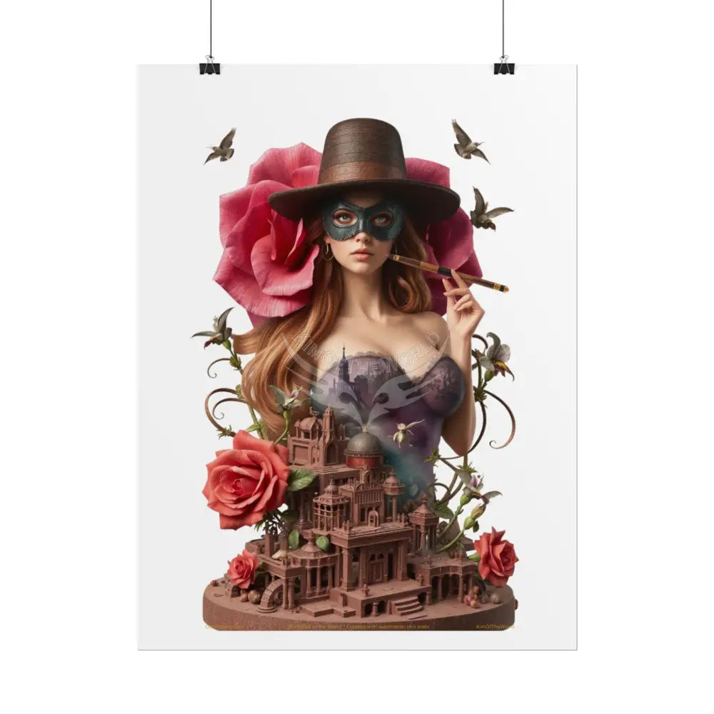 3D Cottage Eyemask Floral Rose Girl Art Print - Rolled Poster Poster