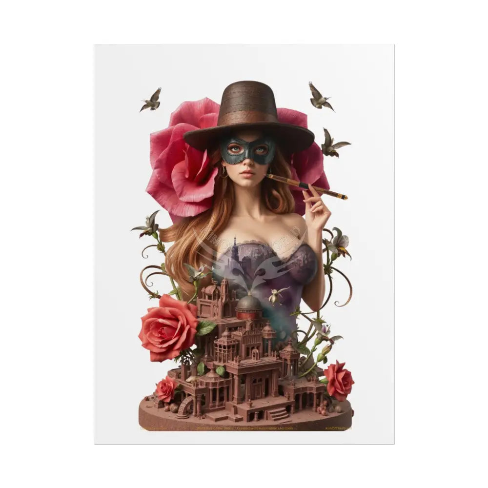 3D Cottage Eyemask Floral Rose Girl Art Print - Rolled Poster 18″ x 24″ (Vertical) / Matte Poster