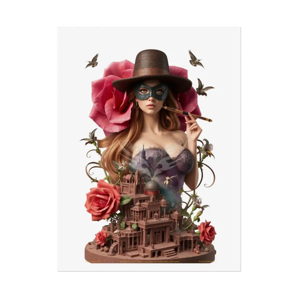 3D Cottage Eyemask Floral Rose Girl Art Print - Rolled Poster 18″ x 24″ (Vertical) / Semi Glossy Poster