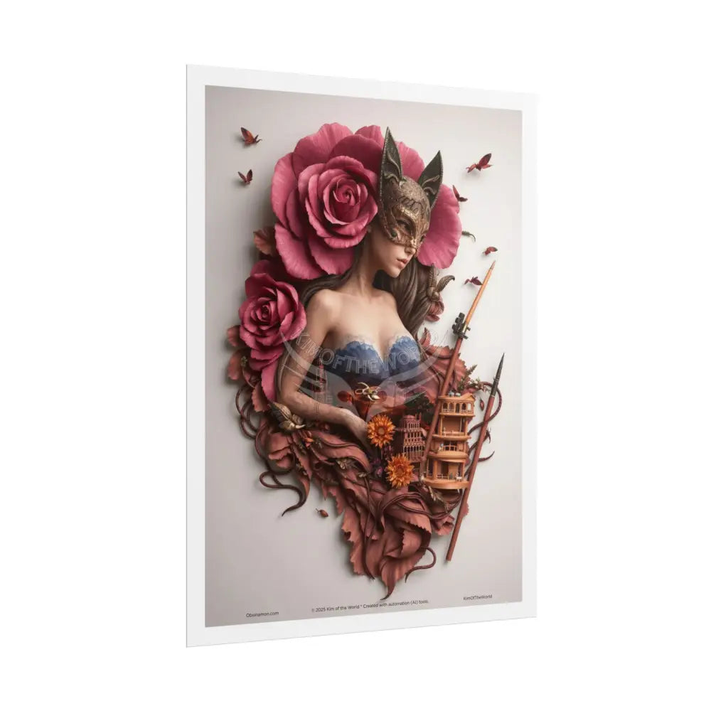 3D Cottage Eyemask Floral Rose Girl Art Print - Rolled Poster Poster