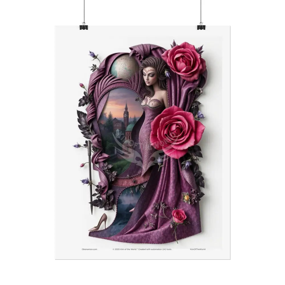 3D Cottage Eyemask Floral Rose Girl Art Print - Rolled Poster Poster