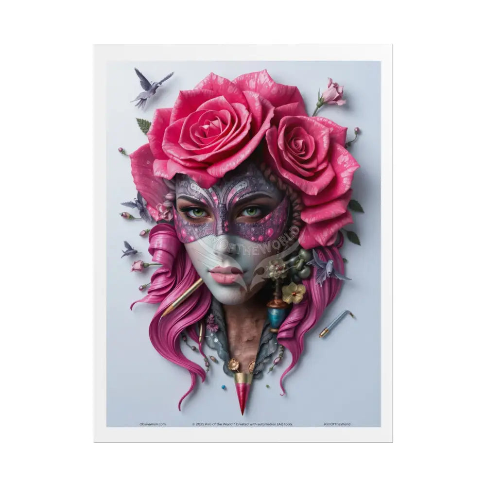 3D Cottage Eyemask Magician Lady Art Print - Rolled Poster 18″ x 24″ (Vertical) / Matte Poster