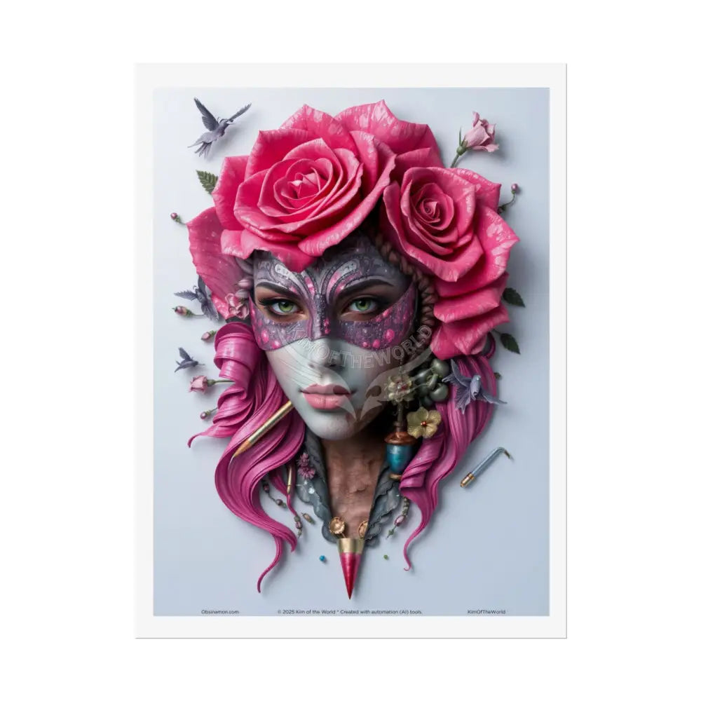 3D Cottage Eyemask Magician Lady Art Print - Rolled Poster 18″ x 24″ (Vertical) / Semi Glossy Poster