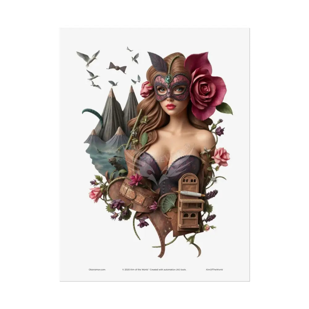 3D Cottage Girl Eyemask Art Print - Rolled Poster 18″ x 24″ (Vertical) / Semi Glossy Poster