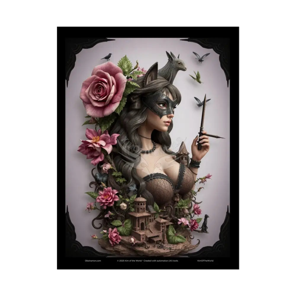 3D Cottage Girl Eyemask Art Print - Rolled Poster 18″ x 24″ (Vertical) / Semi Glossy Poster