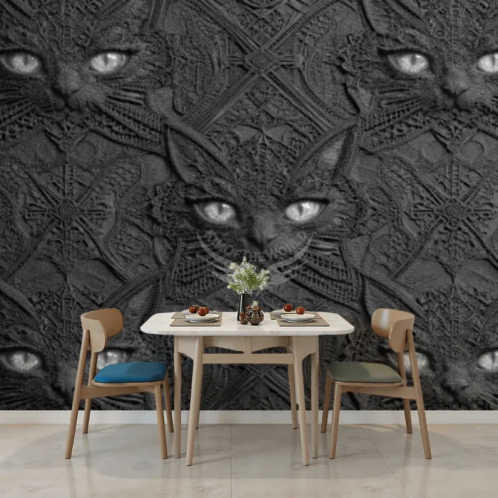 3D Creepy Cute Black Cat Face Unpasted Mural Wallpaper 144’’x100’’ - 144’’x100’’ - Wall Coverings