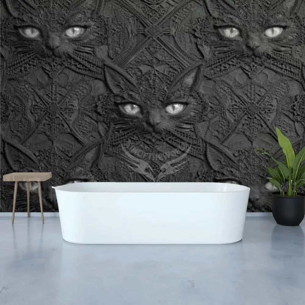 3D Creepy Cute Black Cat Face Unpasted Mural Wallpaper 144’’x100’’ - 144’’x100’’ - Wall Coverings