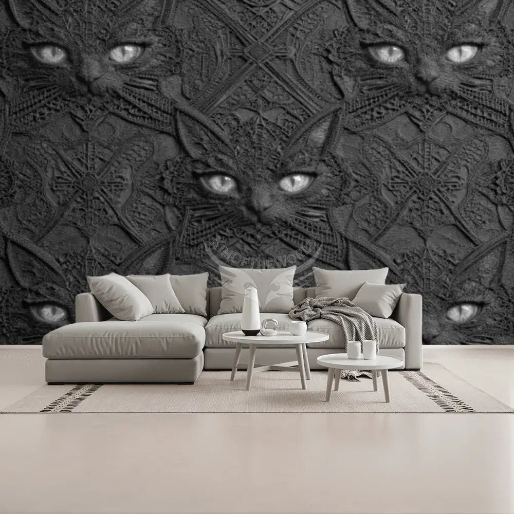 3D Creepy Cute Black Cat Face Unpasted Mural Wallpaper 144’’x100’’ - 144’’x100’’ - Wall Coverings